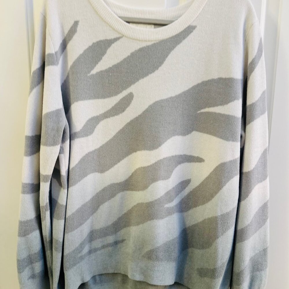 Barefoot Dreams CozyChic Ultra Lite Zebra Crewneck Sweater – Gray/White – Women’ - Picture 3 of 4
